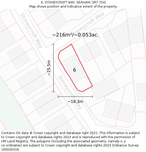 6, STONEYCROFT WAY, SEAHAM, SR7 7DG: Plot and title map