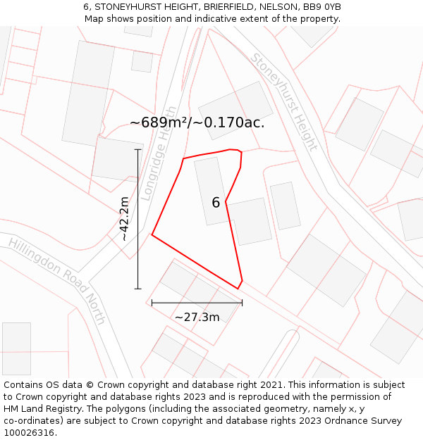 6, STONEYHURST HEIGHT, BRIERFIELD, NELSON, BB9 0YB: Plot and title map