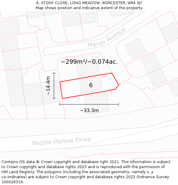 6, STONY CLOSE, LONG MEADOW, WORCESTER, WR4 0JY: Plot and title map