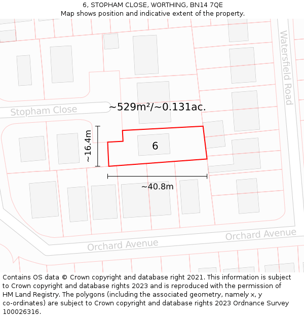 6, STOPHAM CLOSE, WORTHING, BN14 7QE: Plot and title map