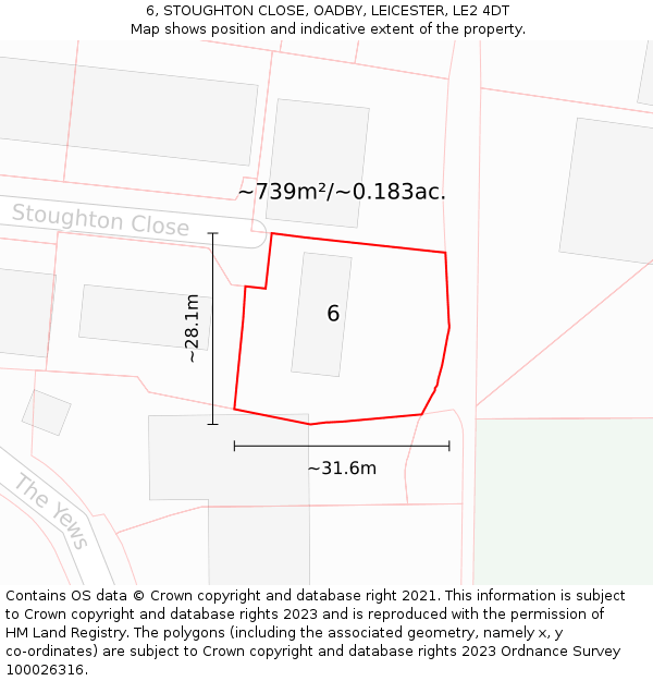 6, STOUGHTON CLOSE, OADBY, LEICESTER, LE2 4DT: Plot and title map