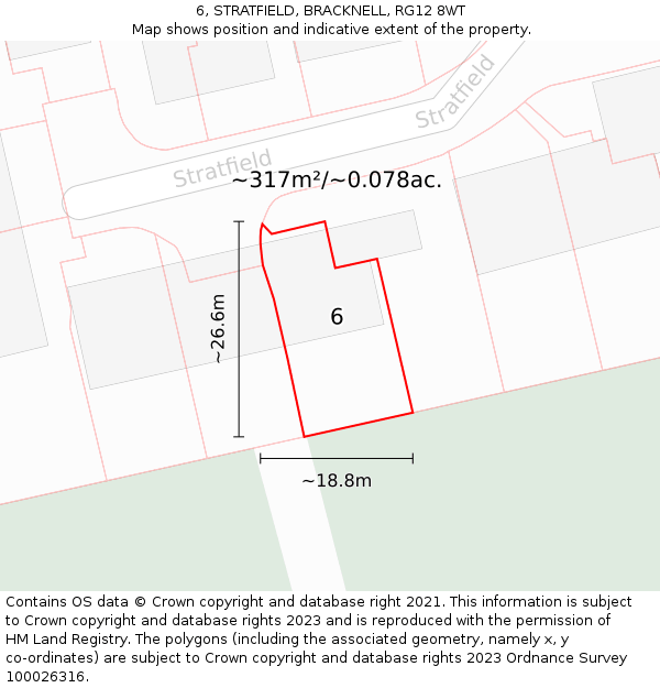 6, STRATFIELD, BRACKNELL, RG12 8WT: Plot and title map