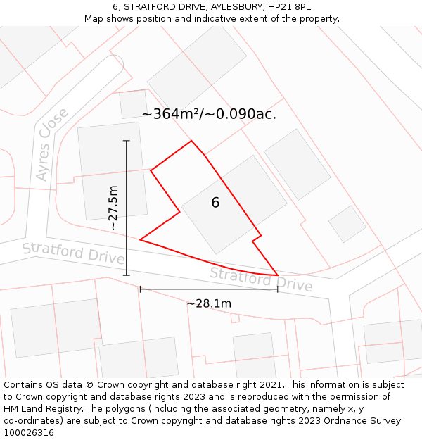 6, STRATFORD DRIVE, AYLESBURY, HP21 8PL: Plot and title map