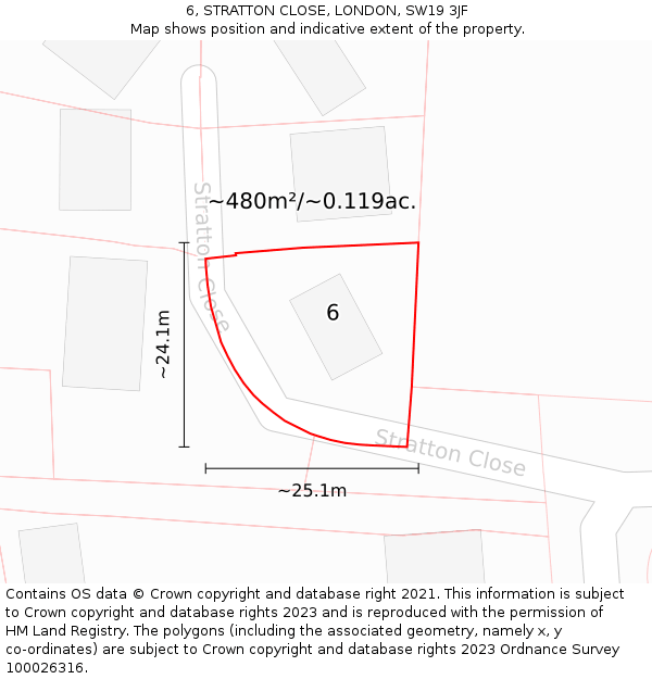 6, STRATTON CLOSE, LONDON, SW19 3JF: Plot and title map