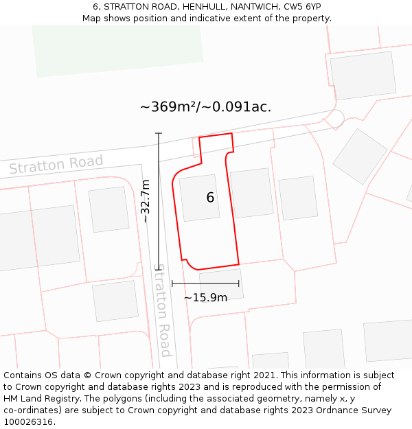6, STRATTON ROAD, HENHULL, NANTWICH, CW5 6YP: Plot and title map