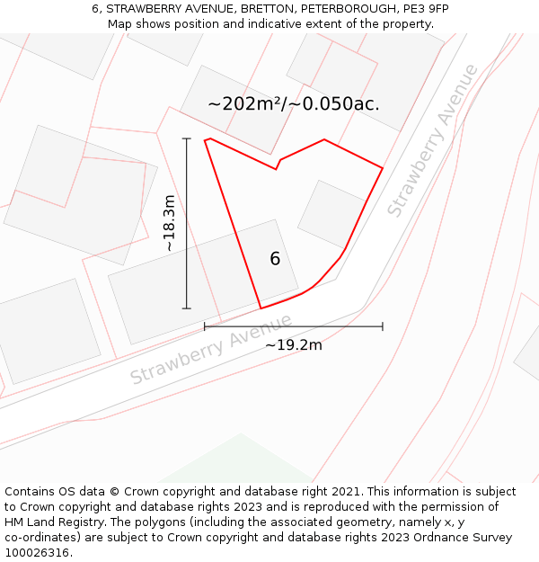 6, STRAWBERRY AVENUE, BRETTON, PETERBOROUGH, PE3 9FP: Plot and title map