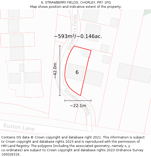 6, STRAWBERRY FIELDS, CHORLEY, PR7 1PQ: Plot and title map