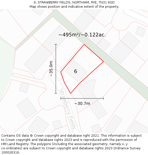 6, STRAWBERRY FIELDS, NORTHIAM, RYE, TN31 6GD: Plot and title map