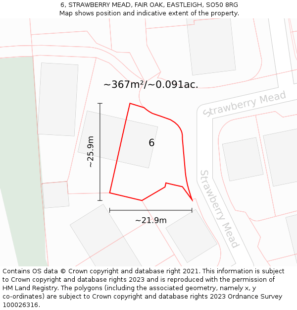 6, STRAWBERRY MEAD, FAIR OAK, EASTLEIGH, SO50 8RG: Plot and title map