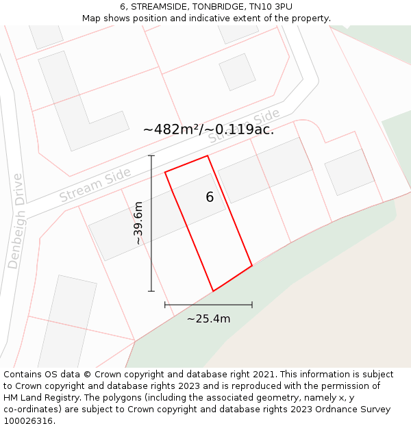 6, STREAMSIDE, TONBRIDGE, TN10 3PU: Plot and title map