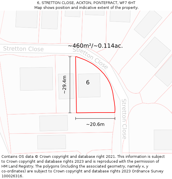 6, STRETTON CLOSE, ACKTON, PONTEFRACT, WF7 6HT: Plot and title map