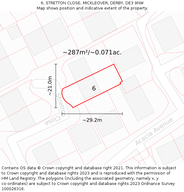 6, STRETTON CLOSE, MICKLEOVER, DERBY, DE3 9NW: Plot and title map