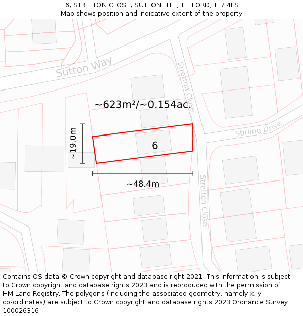 6, STRETTON CLOSE, SUTTON HILL, TELFORD, TF7 4LS: Plot and title map