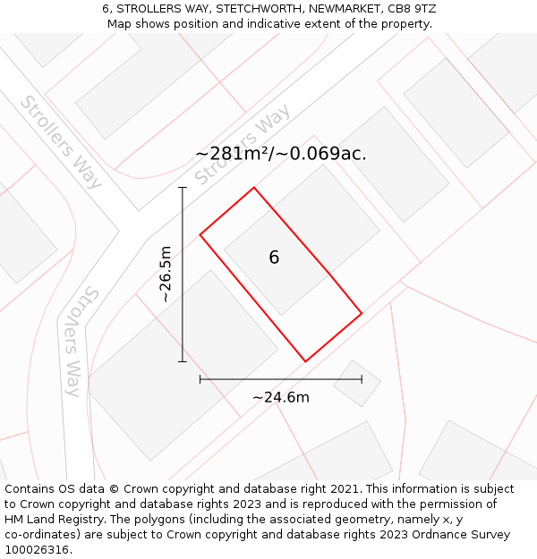 6, STROLLERS WAY, STETCHWORTH, NEWMARKET, CB8 9TZ: Plot and title map