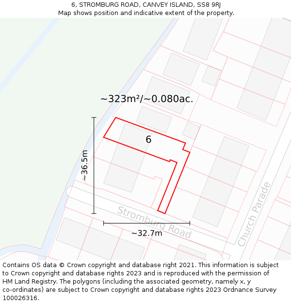 6, STROMBURG ROAD, CANVEY ISLAND, SS8 9RJ: Plot and title map