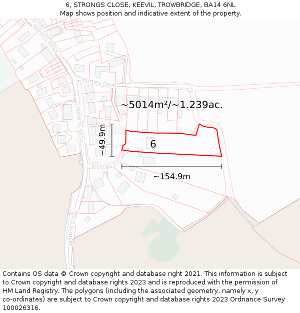 6, STRONGS CLOSE, KEEVIL, TROWBRIDGE, BA14 6NL: Plot and title map