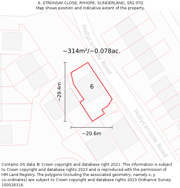 6, STRONSAY CLOSE, RYHOPE, SUNDERLAND, SR2 0TQ: Plot and title map