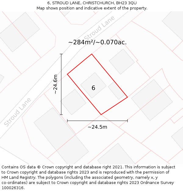 6, STROUD LANE, CHRISTCHURCH, BH23 3QU: Plot and title map