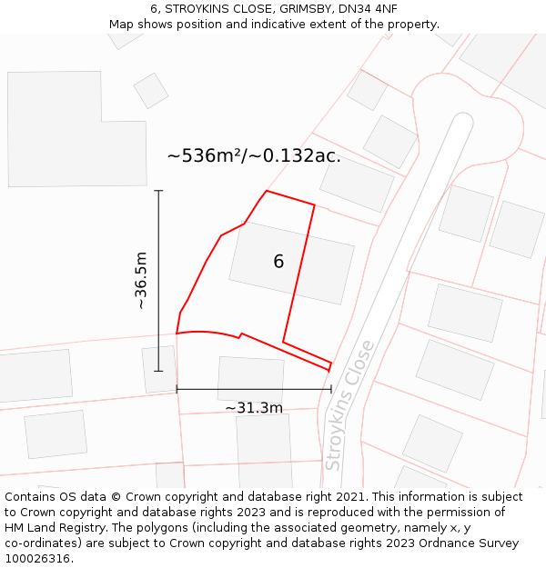 6, STROYKINS CLOSE, GRIMSBY, DN34 4NF: Plot and title map