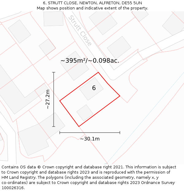 6, STRUTT CLOSE, NEWTON, ALFRETON, DE55 5UN: Plot and title map