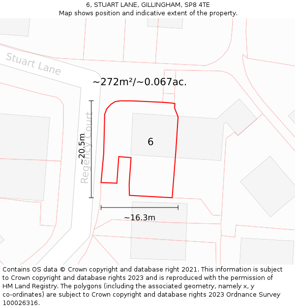 6, STUART LANE, GILLINGHAM, SP8 4TE: Plot and title map