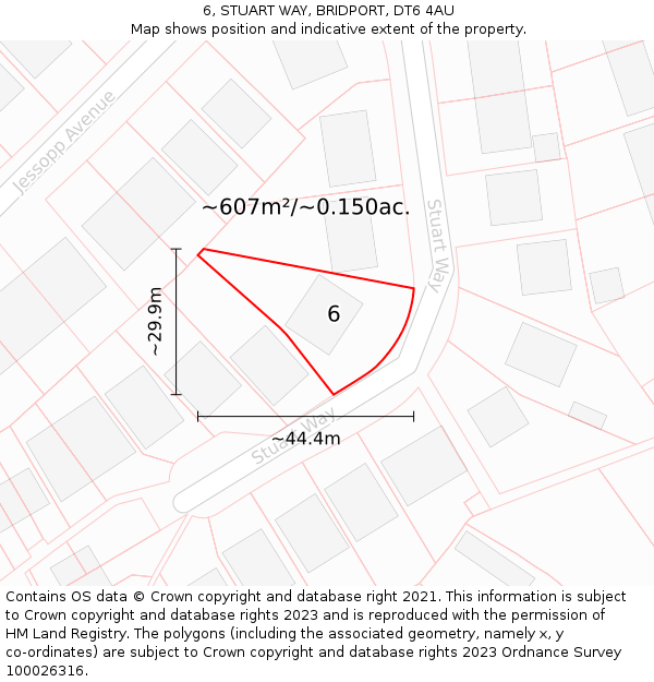 6, STUART WAY, BRIDPORT, DT6 4AU: Plot and title map