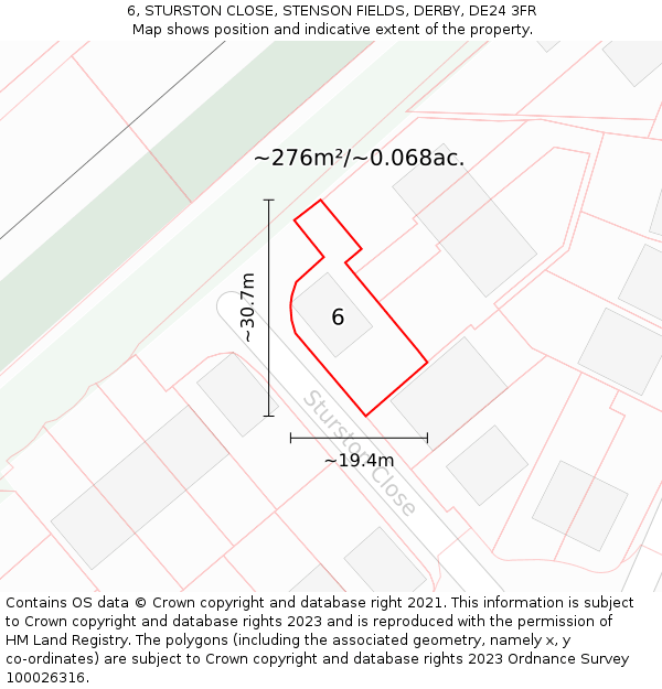 6, STURSTON CLOSE, STENSON FIELDS, DERBY, DE24 3FR: Plot and title map