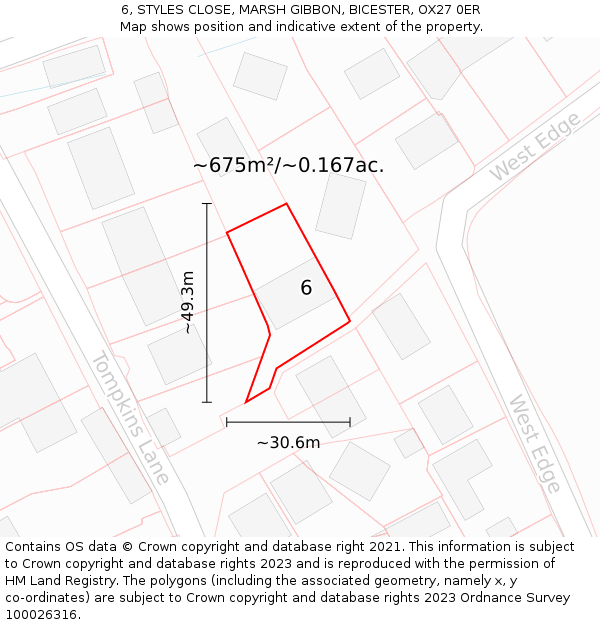 6, STYLES CLOSE, MARSH GIBBON, BICESTER, OX27 0ER: Plot and title map