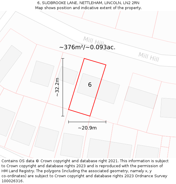6, SUDBROOKE LANE, NETTLEHAM, LINCOLN, LN2 2RN: Plot and title map