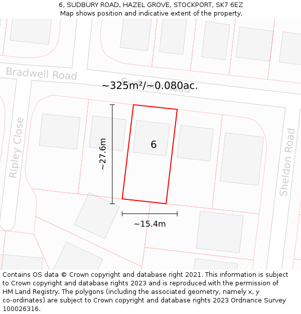 6, SUDBURY ROAD, HAZEL GROVE, STOCKPORT, SK7 6EZ: Plot and title map