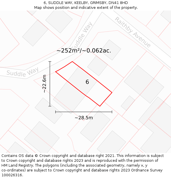 6, SUDDLE WAY, KEELBY, GRIMSBY, DN41 8HD: Plot and title map