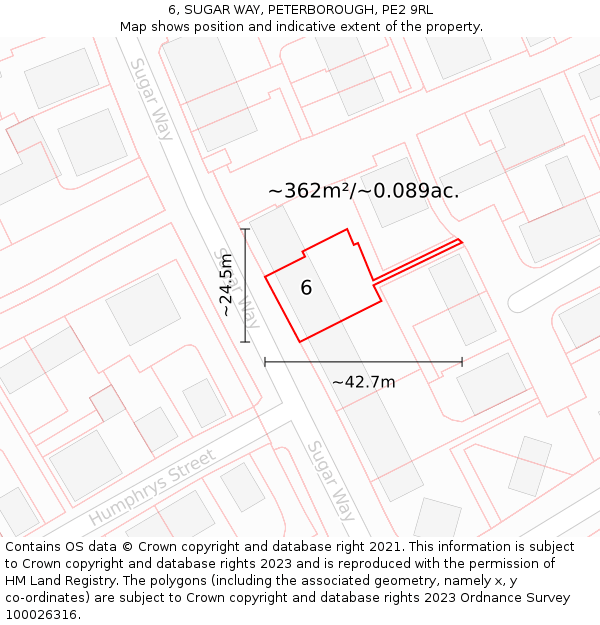6, SUGAR WAY, PETERBOROUGH, PE2 9RL: Plot and title map