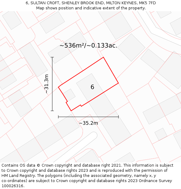 6, SULTAN CROFT, SHENLEY BROOK END, MILTON KEYNES, MK5 7FD: Plot and title map