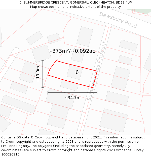 6, SUMMERBRIDGE CRESCENT, GOMERSAL, CLECKHEATON, BD19 4LW: Plot and title map