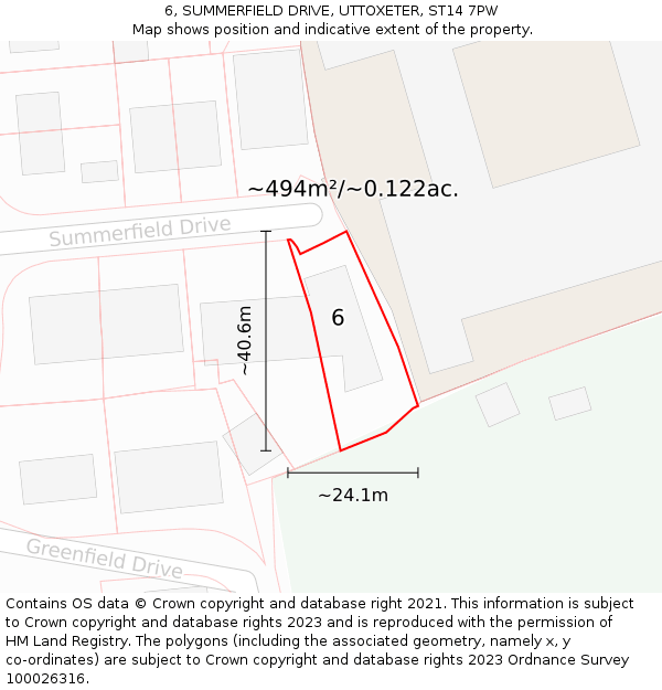 6, SUMMERFIELD DRIVE, UTTOXETER, ST14 7PW: Plot and title map