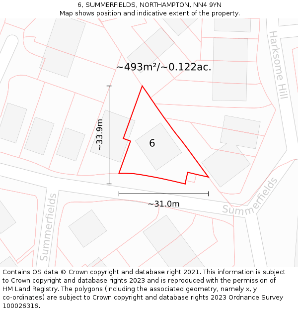 6, SUMMERFIELDS, NORTHAMPTON, NN4 9YN: Plot and title map