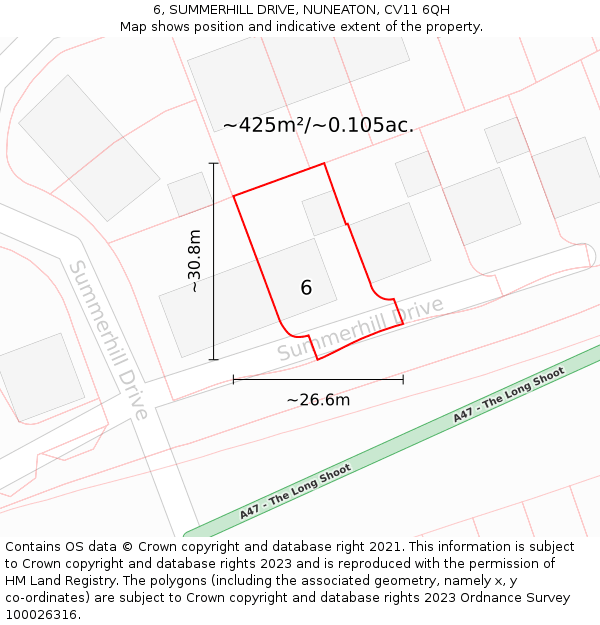 6, SUMMERHILL DRIVE, NUNEATON, CV11 6QH: Plot and title map