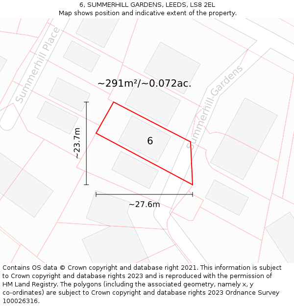 6, SUMMERHILL GARDENS, LEEDS, LS8 2EL: Plot and title map