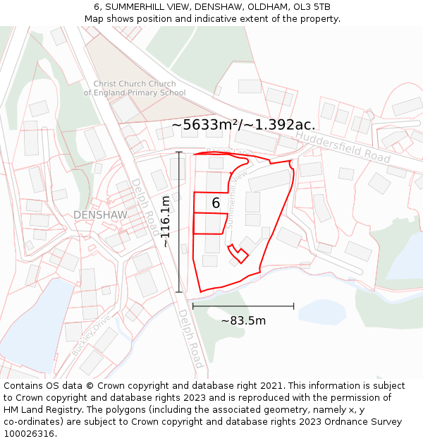 6, SUMMERHILL VIEW, DENSHAW, OLDHAM, OL3 5TB: Plot and title map