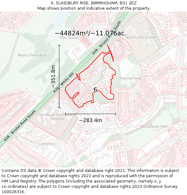 6, SUNDBURY RISE, BIRMINGHAM, B31 2EZ: Plot and title map