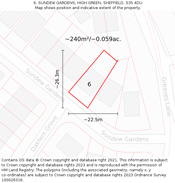 6, SUNDEW GARDENS, HIGH GREEN, SHEFFIELD, S35 4DU: Plot and title map