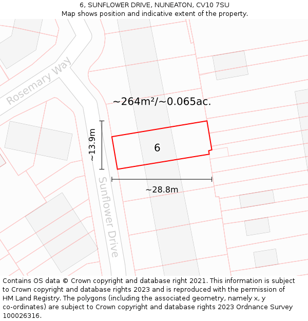 6, SUNFLOWER DRIVE, NUNEATON, CV10 7SU: Plot and title map