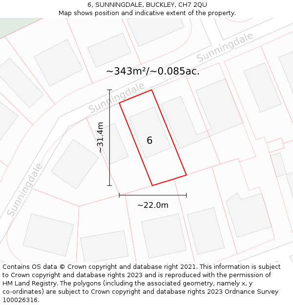 6, SUNNINGDALE, BUCKLEY, CH7 2QU: Plot and title map