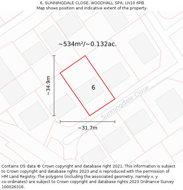6, SUNNINGDALE CLOSE, WOODHALL SPA, LN10 6PB: Plot and title map