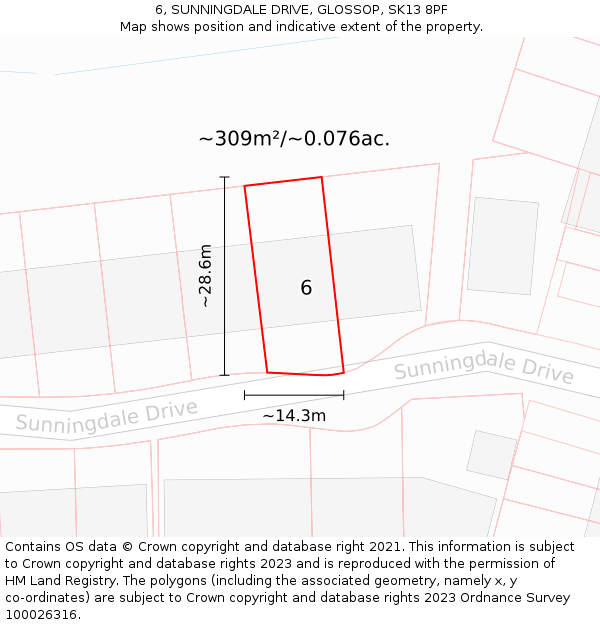 6, SUNNINGDALE DRIVE, GLOSSOP, SK13 8PF: Plot and title map
