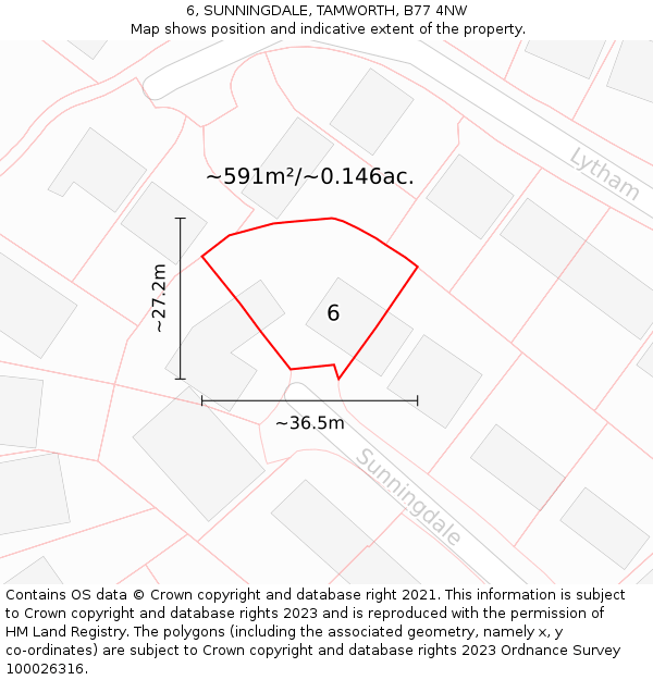 6, SUNNINGDALE, TAMWORTH, B77 4NW: Plot and title map