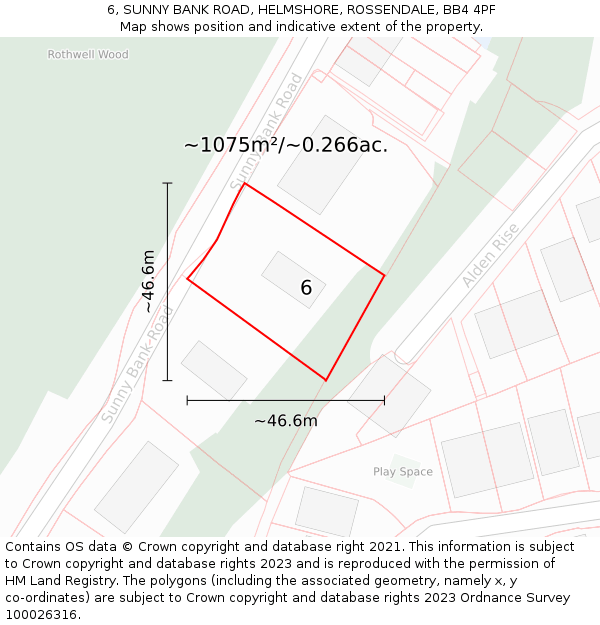 6, SUNNY BANK ROAD, HELMSHORE, ROSSENDALE, BB4 4PF: Plot and title map