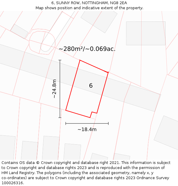 6, SUNNY ROW, NOTTINGHAM, NG8 2EA: Plot and title map