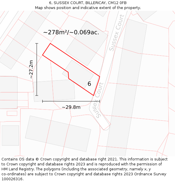 6, SUSSEX COURT, BILLERICAY, CM12 0FB: Plot and title map