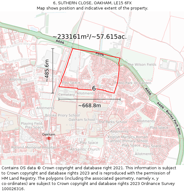 6, SUTHERN CLOSE, OAKHAM, LE15 6FX: Plot and title map